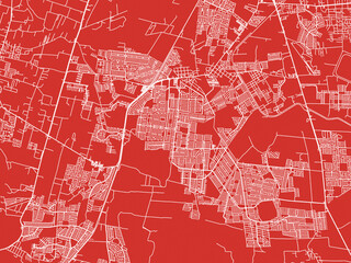 Christmas Map of Hacienda Santa Fe, Mexico in Snowy White on Festive Red Background.