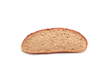Slice of fresh rye bread isolated on white background.
