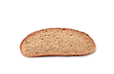 Slice of fresh rye bread isolated on white background.