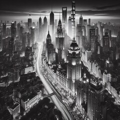 The City Never Sleeps A black and white photograph of a cityscap