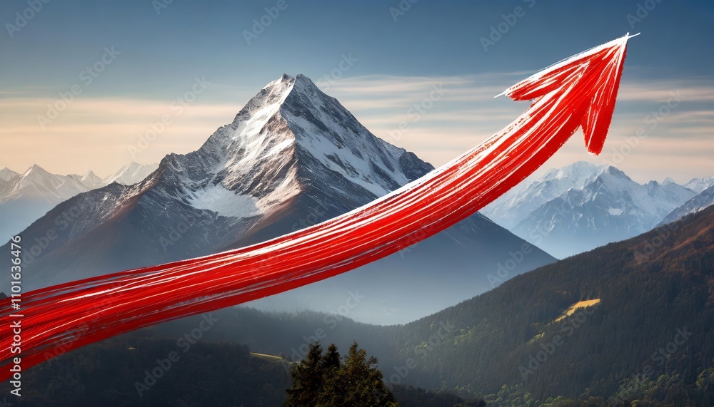 Poster hand-drawn red arrow pointing up with a line style, symbolizing growth, progress, and positive movem