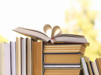 A simple composition of many hardback books. Going back to school. Education.