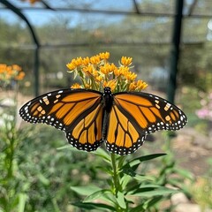 Fototapeta premium Monarch butterfly on yellow flowers.