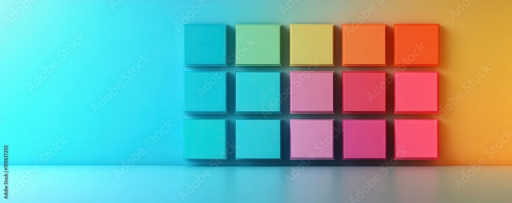 Poster A vibrant arrangement of colorful blocks set against a gradient background, creating a modern and playful aesthetic.
