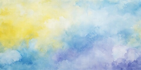 Serene Watercolor Wash A Pastel Blend of Yellow, Blue, and Purple Hues for Background Design