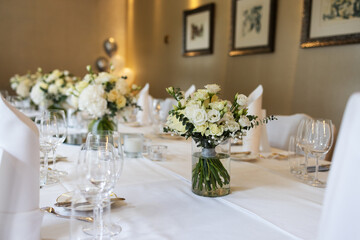 Served dinner table in a restaurant. Restaurant interior