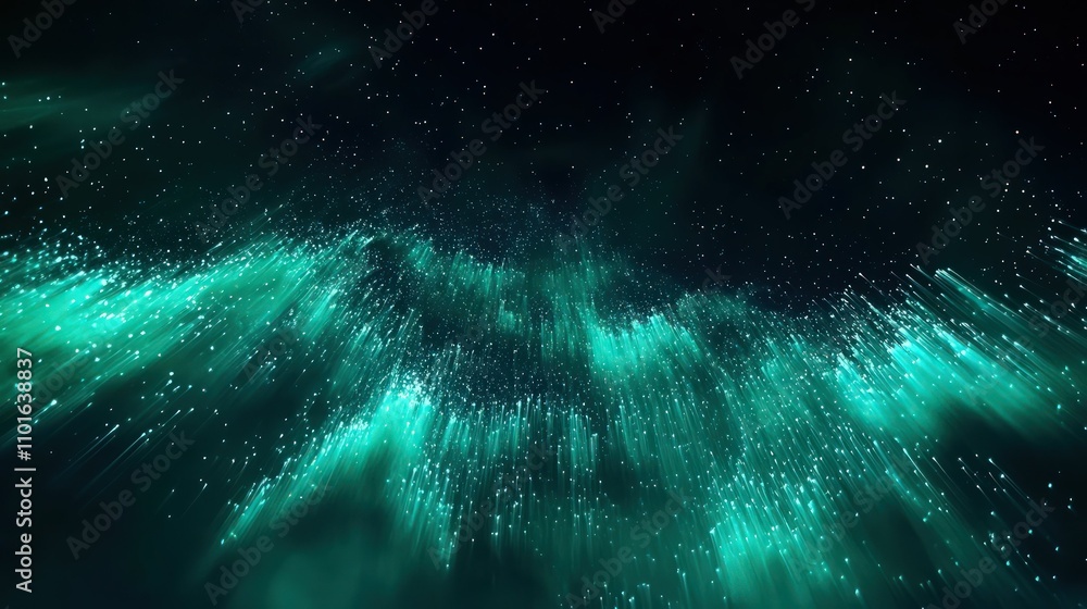 Poster a serene aqua and teal light display that mimics the aurora borealis in an abstract style, set again