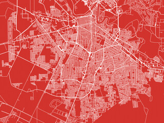 Christmas Map of Heroica Matamoros, Mexico in Snowy White on Festive Red Background.