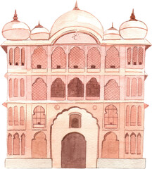 Handdrawn Indian Architecture with Intricate Designs watercolor