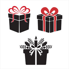 set of christmas gift box silhouette	
