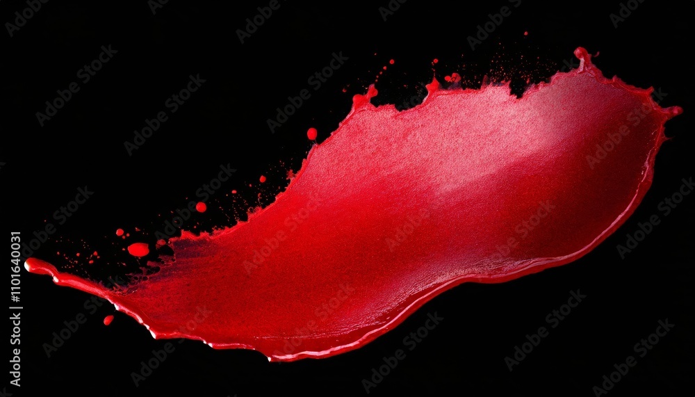 Poster dynamic red splash paint stain with intricate splatter details, isolated on a transparent background
