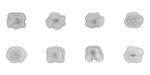 Doodle distorted circles set. Tree rings, wood age. Wavy curve. Vector simple design