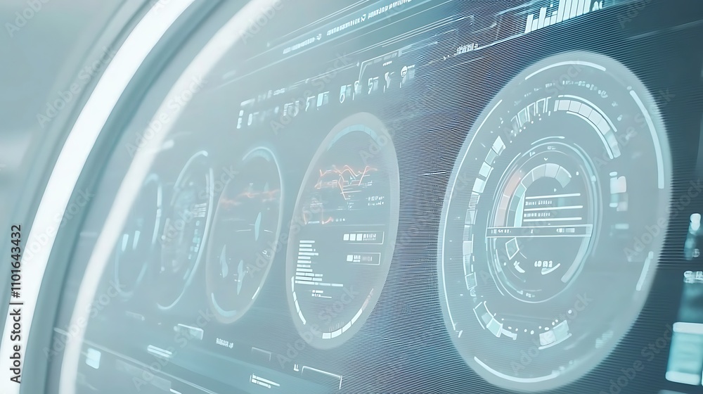 Poster futuristic curved display with dynamic data and graphical user interface