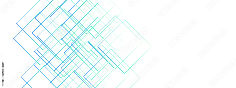 Poster light ornament technology vector panoramic. isometric squares & geometric lines. banner design, illu