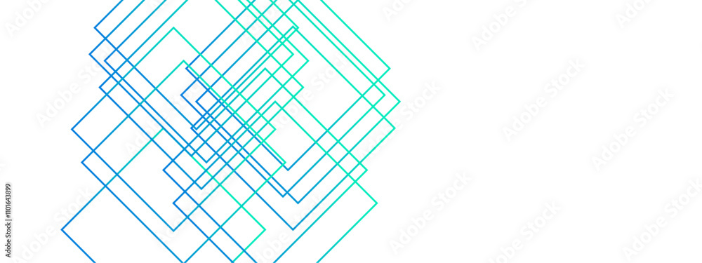 Poster light ornament technology vector panoramic. isometric squares & geometric lines. banner design, illu