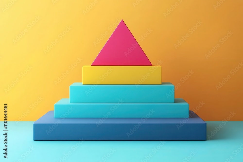 Aufkleber a colorful geometric arrangement featuring a pink triangle atop layered rectangular shapes in variou