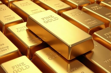 A large bunch of shiny gold bars stacked neatly on top of each other