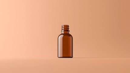 Amber Glass Bottle on Peach Background, Minimalist Product Shot
