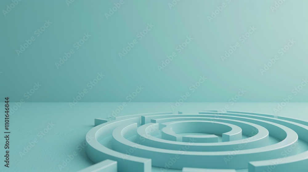 Aufkleber this image shows a circular 3d maze in calming turquoise tones. its minimalist design and geometric 