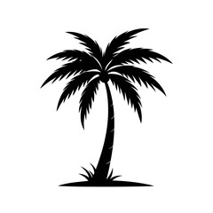 A Palm tree vector silhouette isolated on a white background, Tropical palm tree black clipart. Tropical palm tree