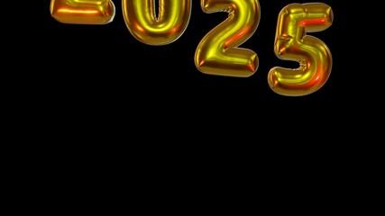 Gold foil balloons letters 2025 animation on transperent background. 4K Happy New Year 2025, Text Card for Night Celebration, Wishes, Events, Message, Holiday, Festival. Design with alpha channel. - Powered by Adobe