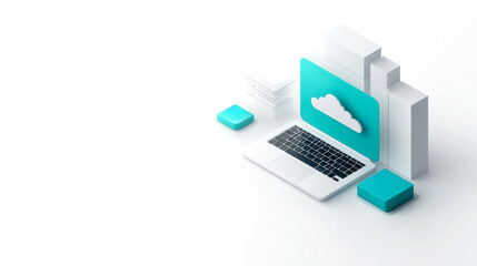 A minimalist illustration of a laptop with a cloud symbol, representing cloud computing and digital technology.