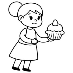 little girl serving cupcake cartoon illustration