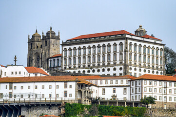 Fototapeta premium Porto, Portugal, Exterior architecture of the Episcopal Palace and the Porto Cathedral