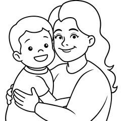  mother and son hugging cartoon illustration
