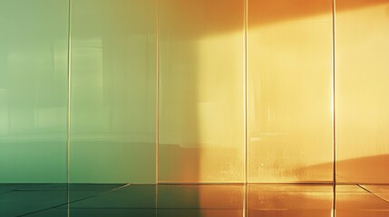 Fototapeta premium Warm light reflecting off modern glass surface in a contemporary space