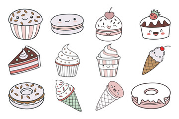 set of cakes and desserts