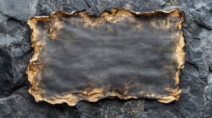 Burnt parchment on textured gray stone background featuring a blank space for customizable text, ideal for menu design concepts