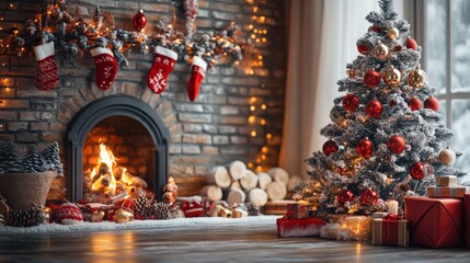 Fototapeta premium Cozy Christmas Living Room Decor