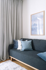 Cozy modern living room with soft textures and calming colors