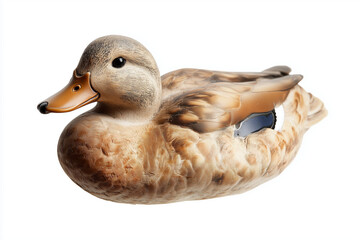 Portrait of duck floating on water isolated on white background, Selective focus duckling on white.