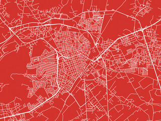 Christmas Map of Lagos de Moreno, Mexico in Snowy White on Festive Red Background.