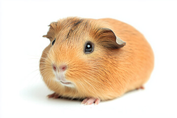 Portrait of guinea pig isolated on white background, Chubby mouse with fur on white