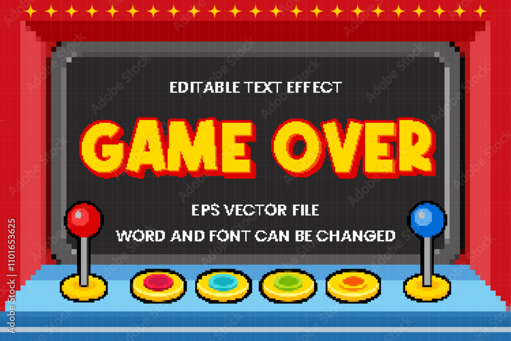 Fototapete game play pixel editable text effect. retro video game vector text style