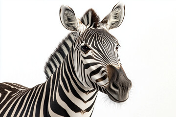 Whole body of white and black stripe zebra isolated on white background, Safari animal, Selective focus plain zebra on white.