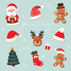 set of christmas elements flat illustration