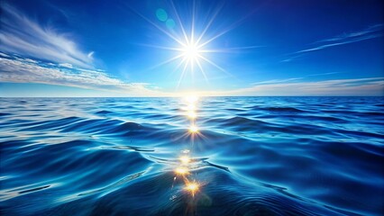 Serene Ocean Surface with Bright Sun and Gentle Waves