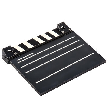 A film clapperboard used for marking scenes and takes during movie production.