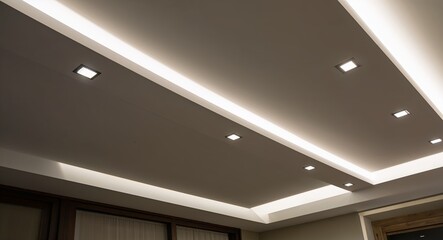 Recessed lighting along ceiling edges for subtle room illumination