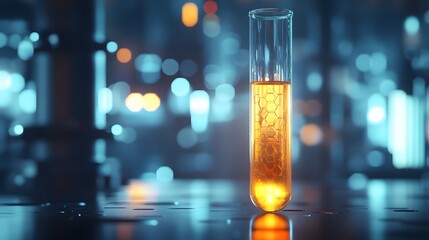 Glowing Amber Liquid In Glass Test Tube