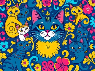Obraz premium Adorable cat pattern, ideal for stationary or décor. Room for your own text.