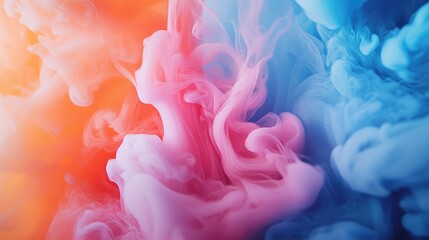 Fototapeta premium Vibrant abstract fluid art showcasing a mesmerizing blend of swirling pink, orange, and blue inks creating dynamic visuals and rich textures.