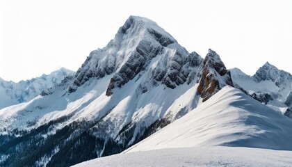 Stunning Snow-Capped Mountain Isolated on Pristine White Background - High-Resolution Image Perfect for Nature, Travel, and Winter-Themed Designs - Ideal for Commercial or Creative Projects