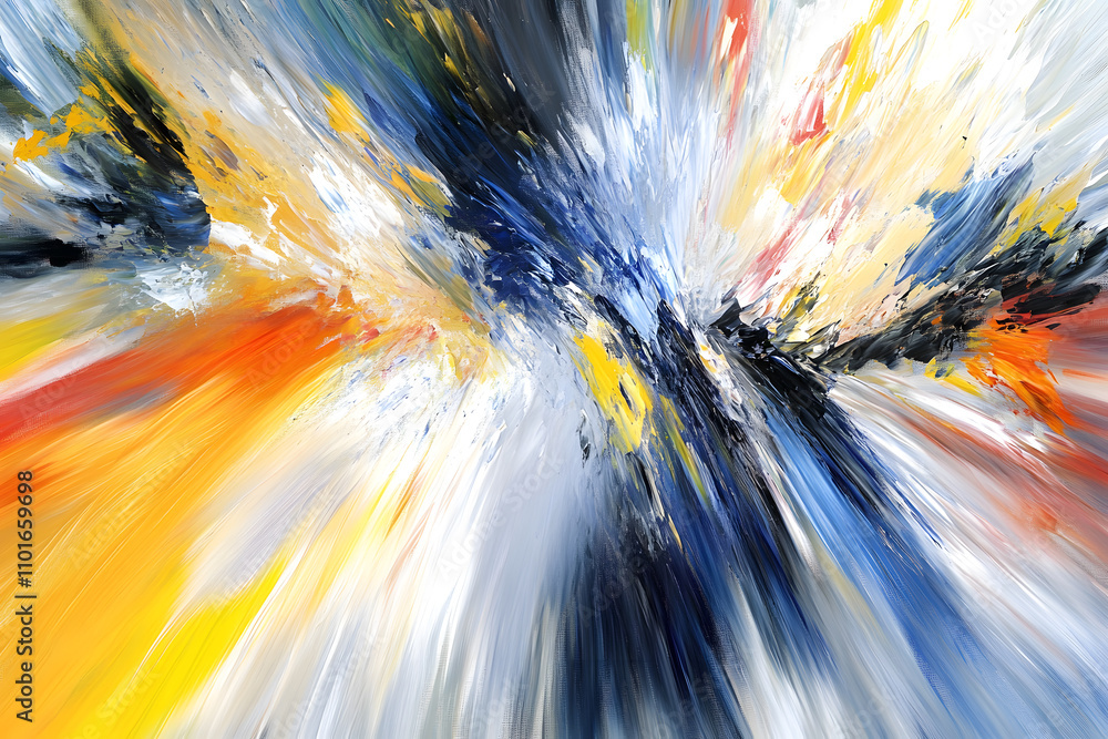 Poster dynamic abstract explosion of color art studio digital artwork creative space high angle expression 