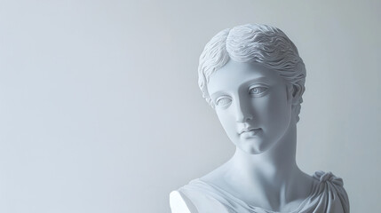 Elegant Marble Bust of Woman in Classical Art Style.