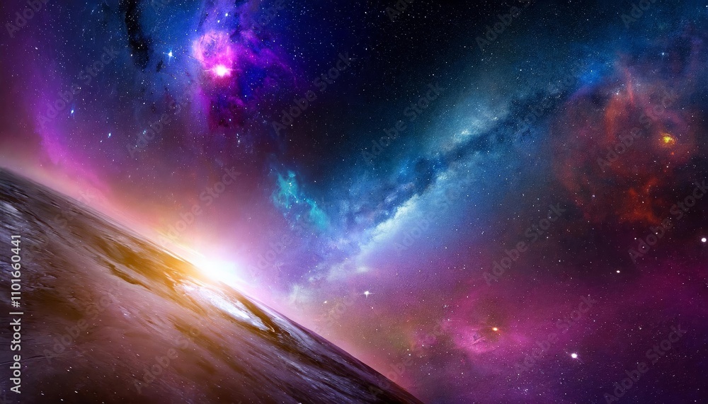 Poster dynamic space abstract background with stunning celestial elements, cosmic textures, and vibrant neb